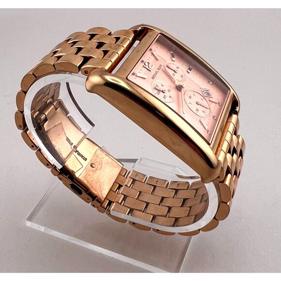 MICHAEL KORS Women\'s Wrist Watch MK-3142 Rose Gold Steel Rectangle Crystals Date main image 10